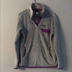 Patagonia Gray and Purple Cowl Neck Sweater Large